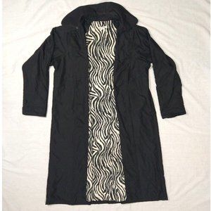 Ellis Long Black Trench Coat Womens Size L Raincoat Zebra Lining Lightweight 44L